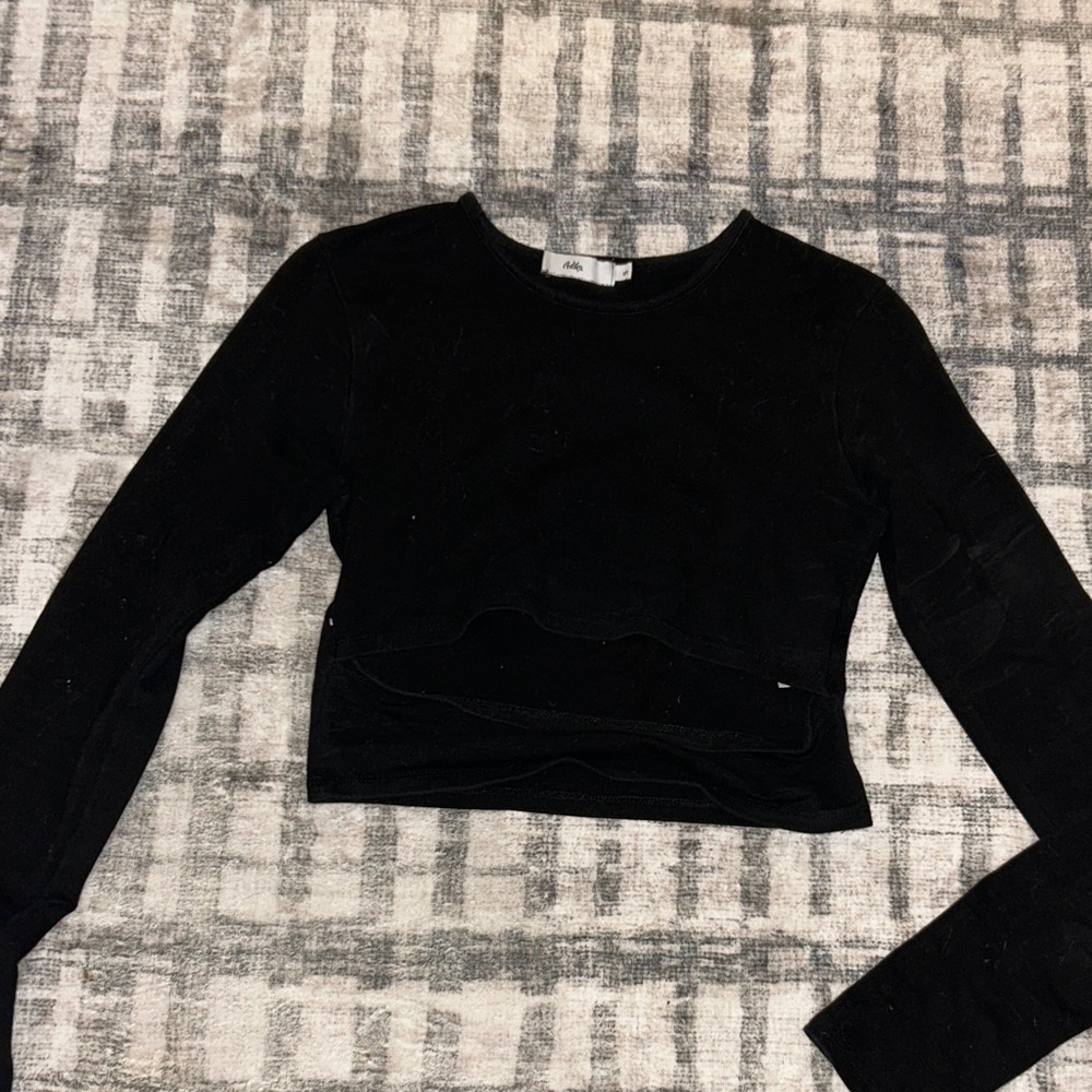 Black Long Sleeve Crop Top with slit under breast